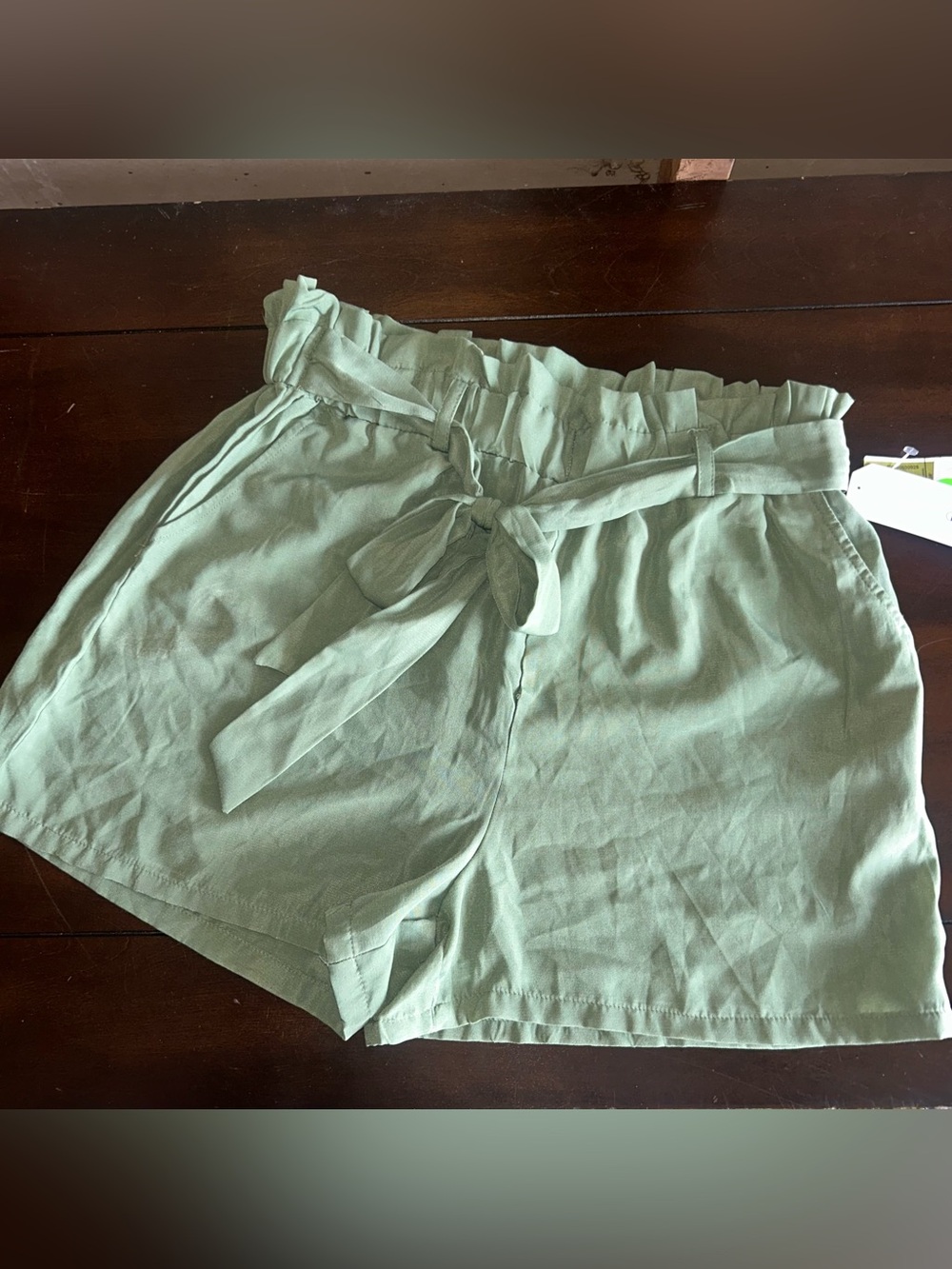 shosho Light Mint Paperbag Waist Tie-Front Shorts